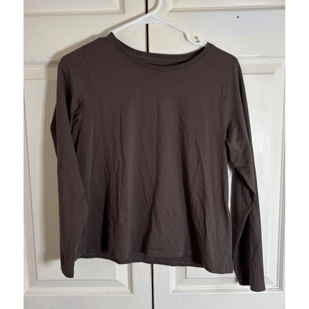 Eileen Fisher Petite M Brown Organic Cotton Long Sleeve Crew Neck Top PM